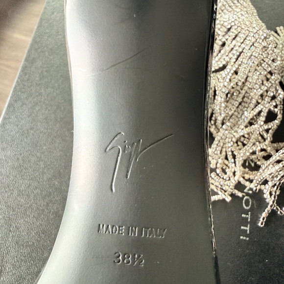 Giuseppe Zanotti Black Patent Leather Crystal Fringe Ankle Strap Heels - Picture 6 of 7